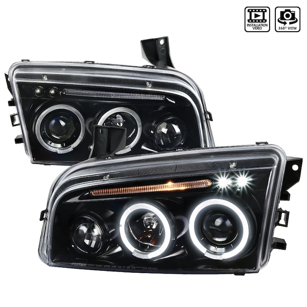 Spec-D Tuning 05-10 Dodge Charger Projector Headlight Glossy Black LHP-CHG05BK-TM - main
